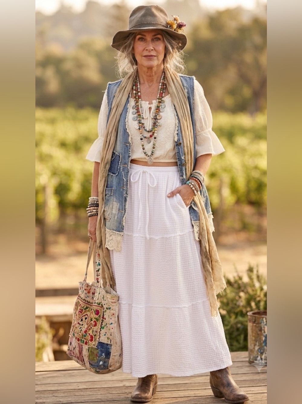 See You Monday White Textured Tiered Maxi Skirt NWT Size Medium